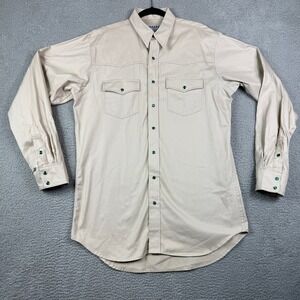 Schaefer Outfitter Western Shirt Mens Size Large Tan Long Sleeve Pearl Snap USA